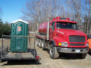 B&B Septic Tank Service truck with portable toilet