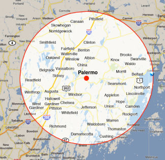 B&B Septic Services area - 30 mile radius of Palermo, Maine.